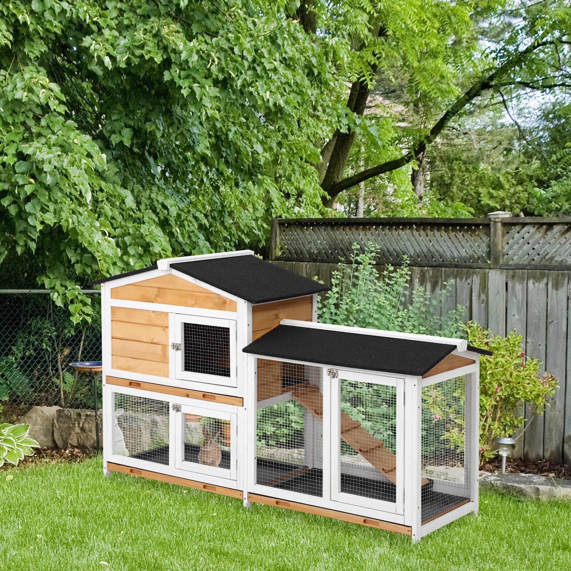 2 Storey Rabbit Hut Wooden Bunny Hut Small Animal House With Ramp